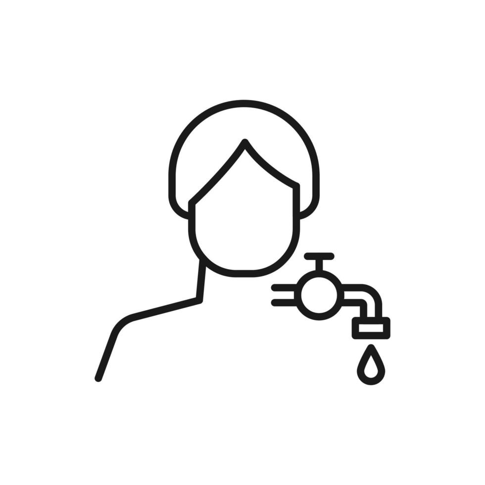 Hobby, business, profession of man. Modern vector outline symbol in flat style with black thin line. Monochrome icon of faucet by anonymous male