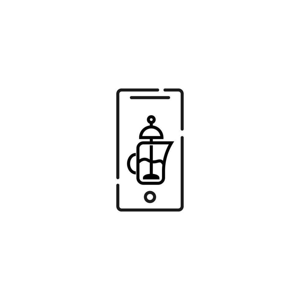 Display of phone. Vector line symbol drawn in modern flat style. Perfect for web site, stores, internet pages. Editable stroke. Line icon of teapot on display of phone