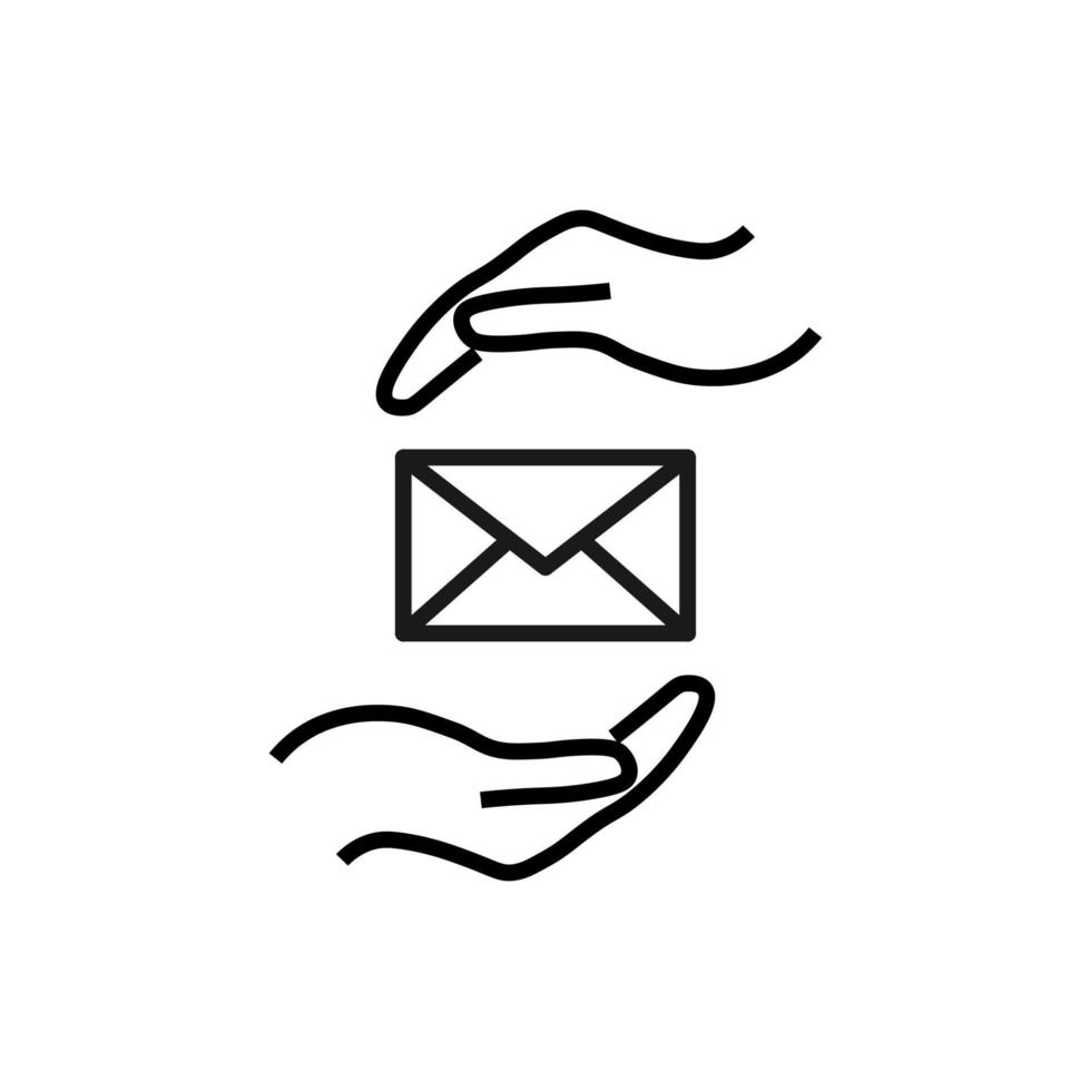 Support and gift signs. Minimalistic isolated vector image for web sites, shops, stores, adverts. Editable stroke. Vector line icon of letter between outstretched hands