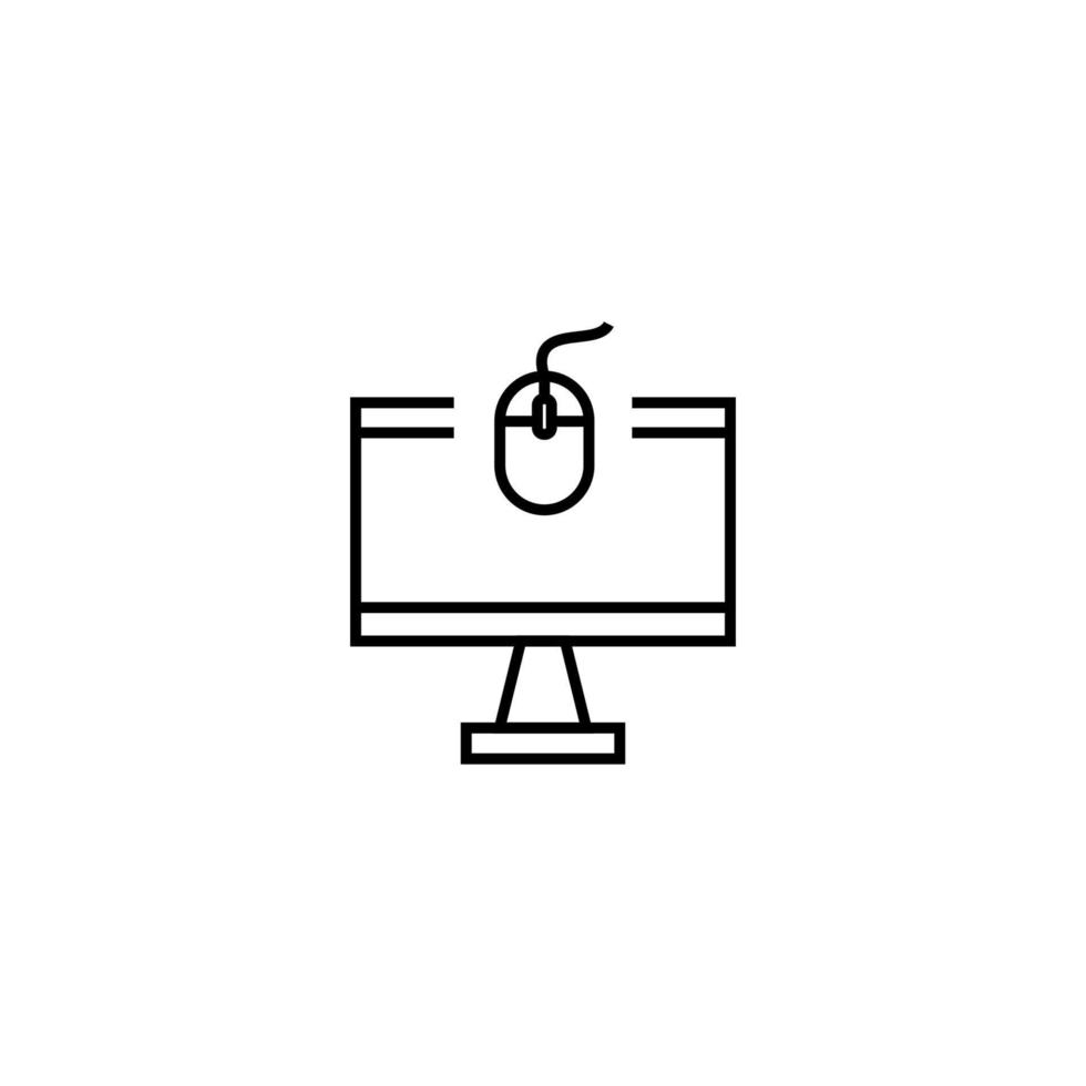 Monochrome sign drawn with black thin line. Perfect for internet resources, stores, books, shops, advertising. Vector icon of computer mouse inside of computer