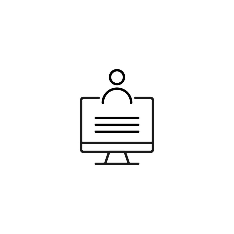 Item on pc monitor. Outline sign suitable for web sites, apps, stores etc. Editable stroke. Vector monochrome line icon of user profile on computer monitor