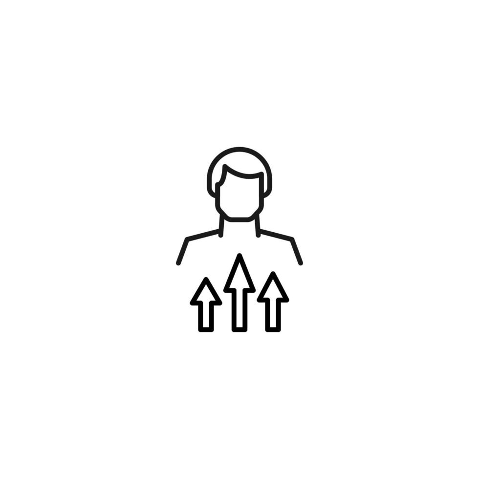 Monochrome sign drawn with black thin line. Modern vector symbol perfect for sites, apps, books, banners etc. Line icon of various arrows next to faceless man