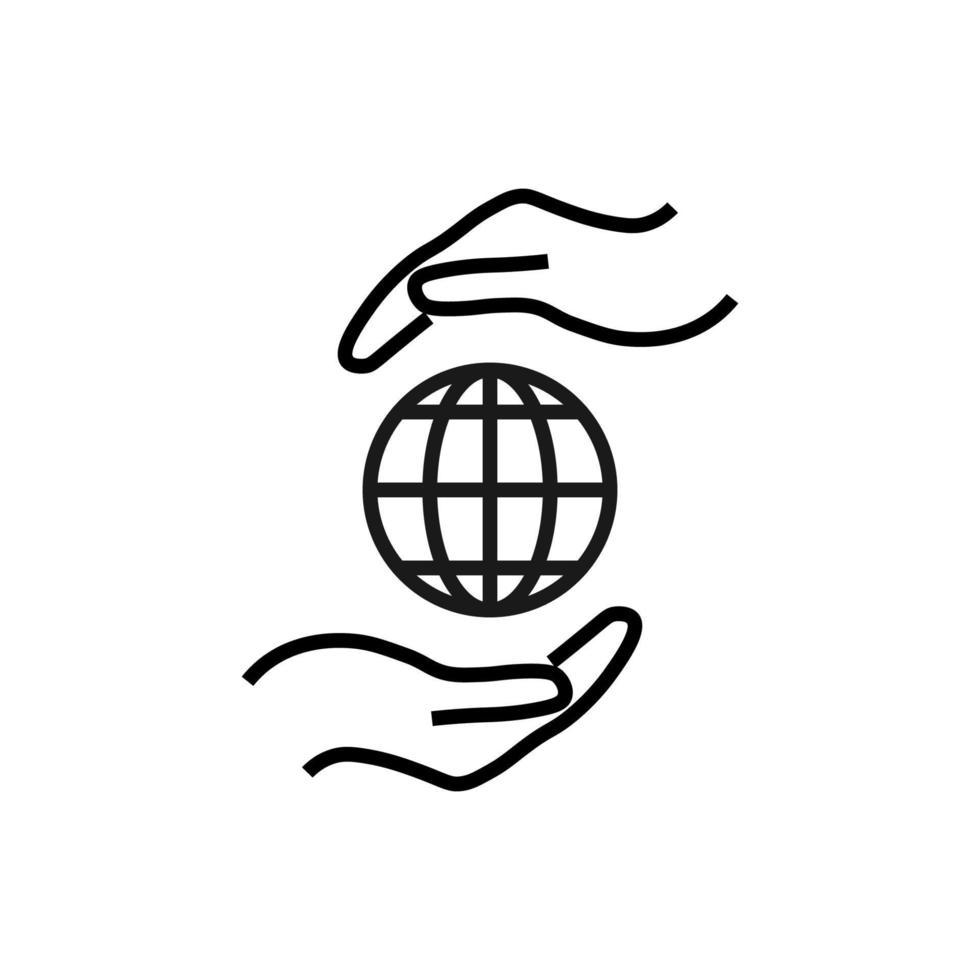 Support and gift signs. Minimalistic isolated vector image for web sites, shops, stores, adverts. Editable stroke. Vector line icon of earth or globe between outstretched hands