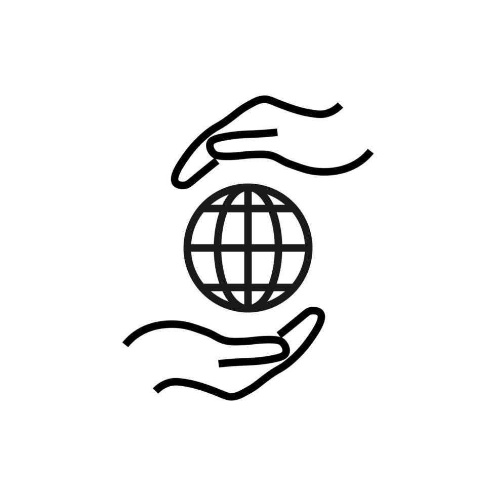 Support and gift signs. Minimalistic isolated vector image for web sites, shops, stores, adverts. Editable stroke. Vector line icon of earth or globe between outstretched hands