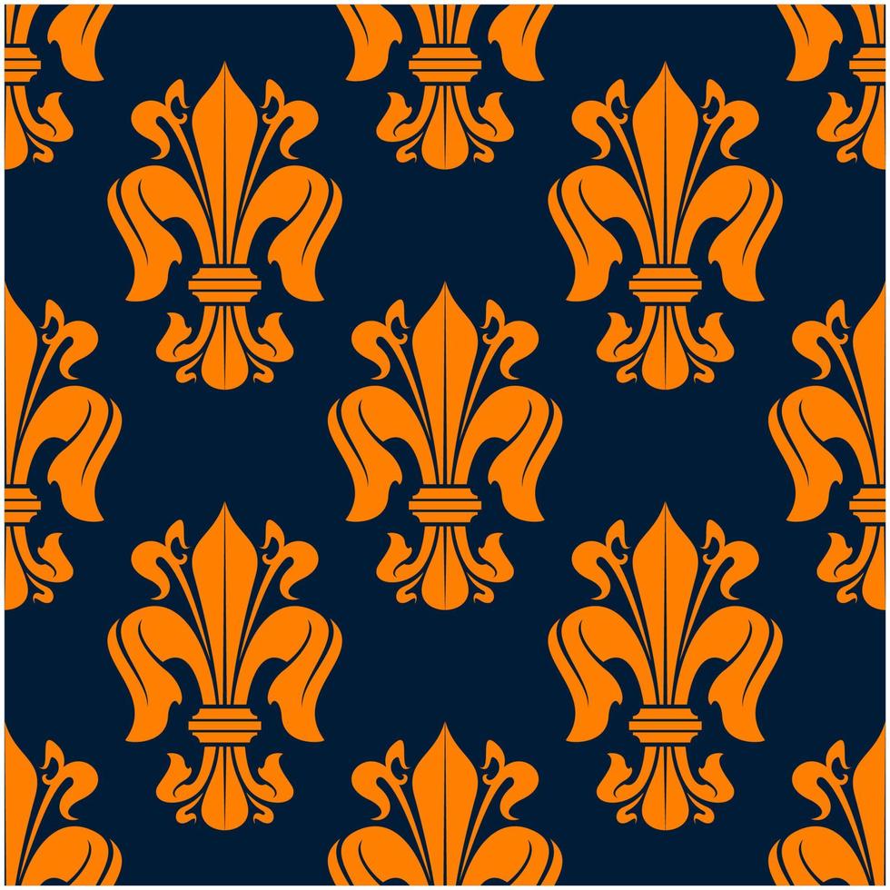 Fleur-de-lis seamless pattern with orange lilies vector