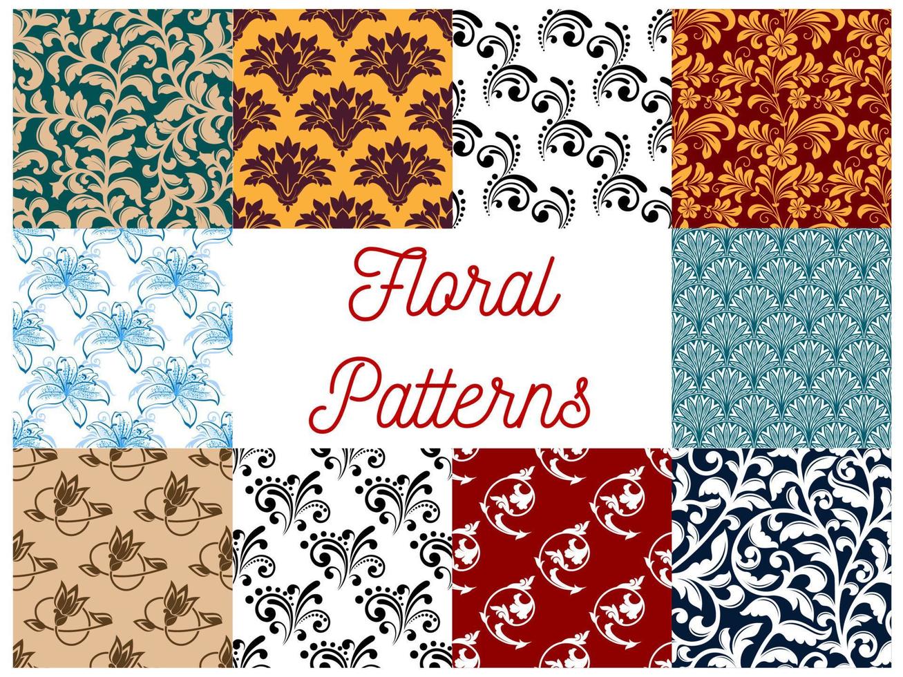 Floral decorative patterns set vector