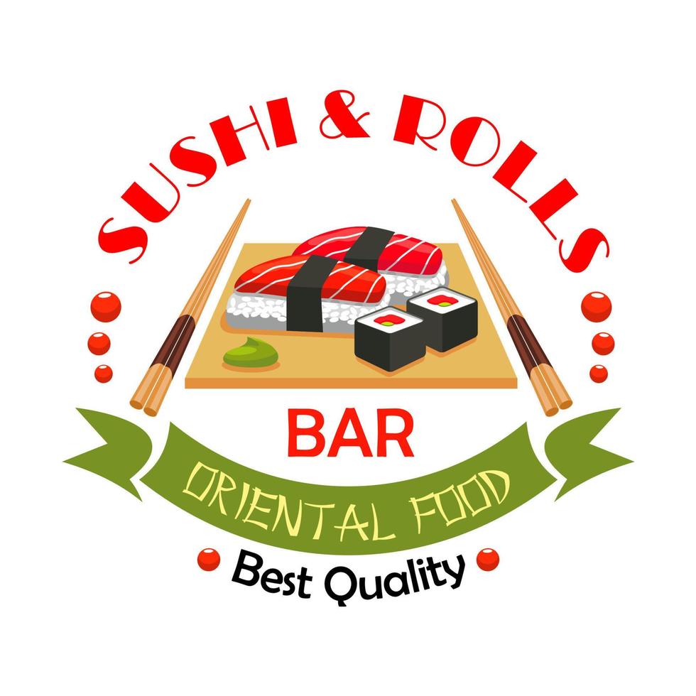Sushi bar, japanese food restaurant sign design vector