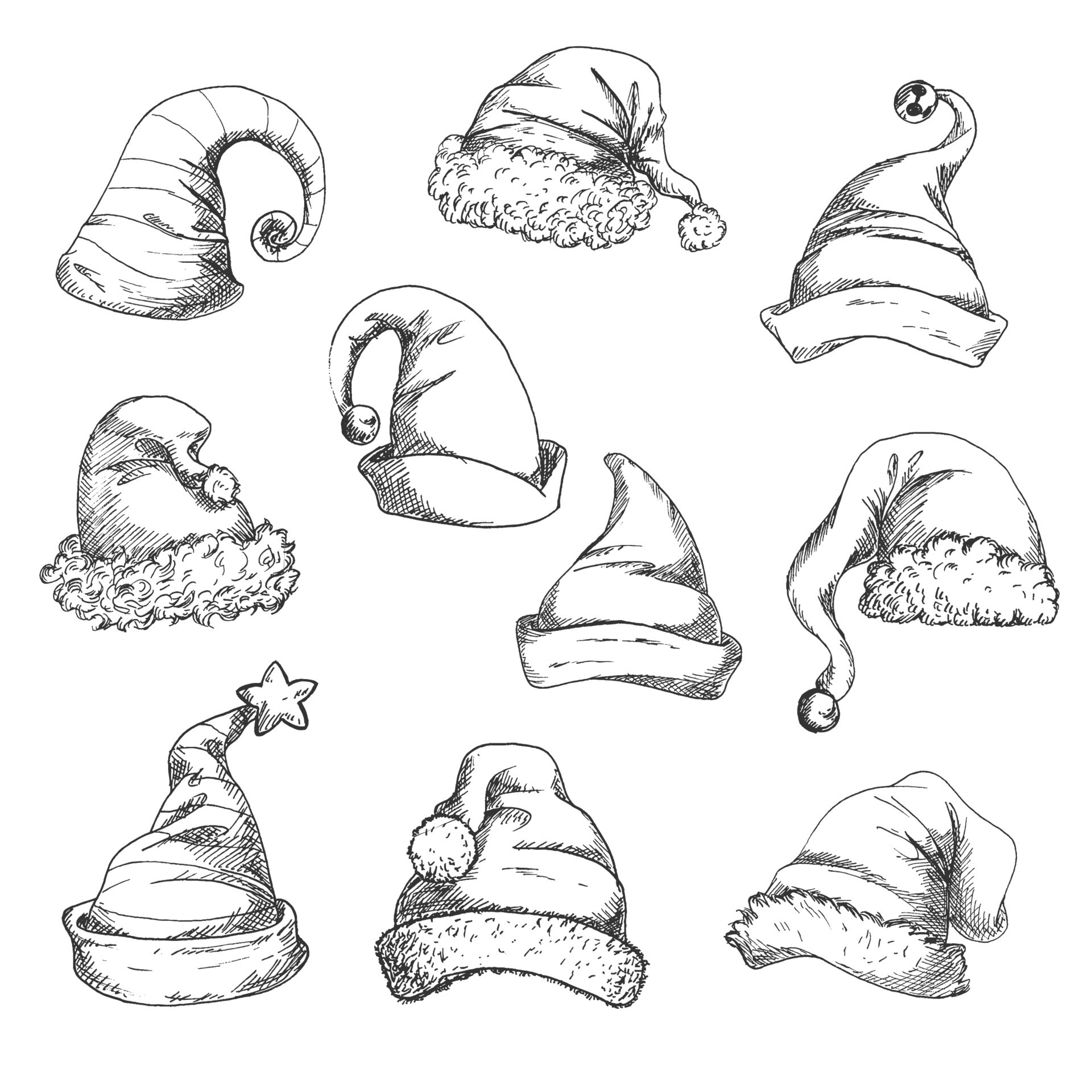 Santa hats pencil sketch icons 11775815 Vector Art at Vecteezy