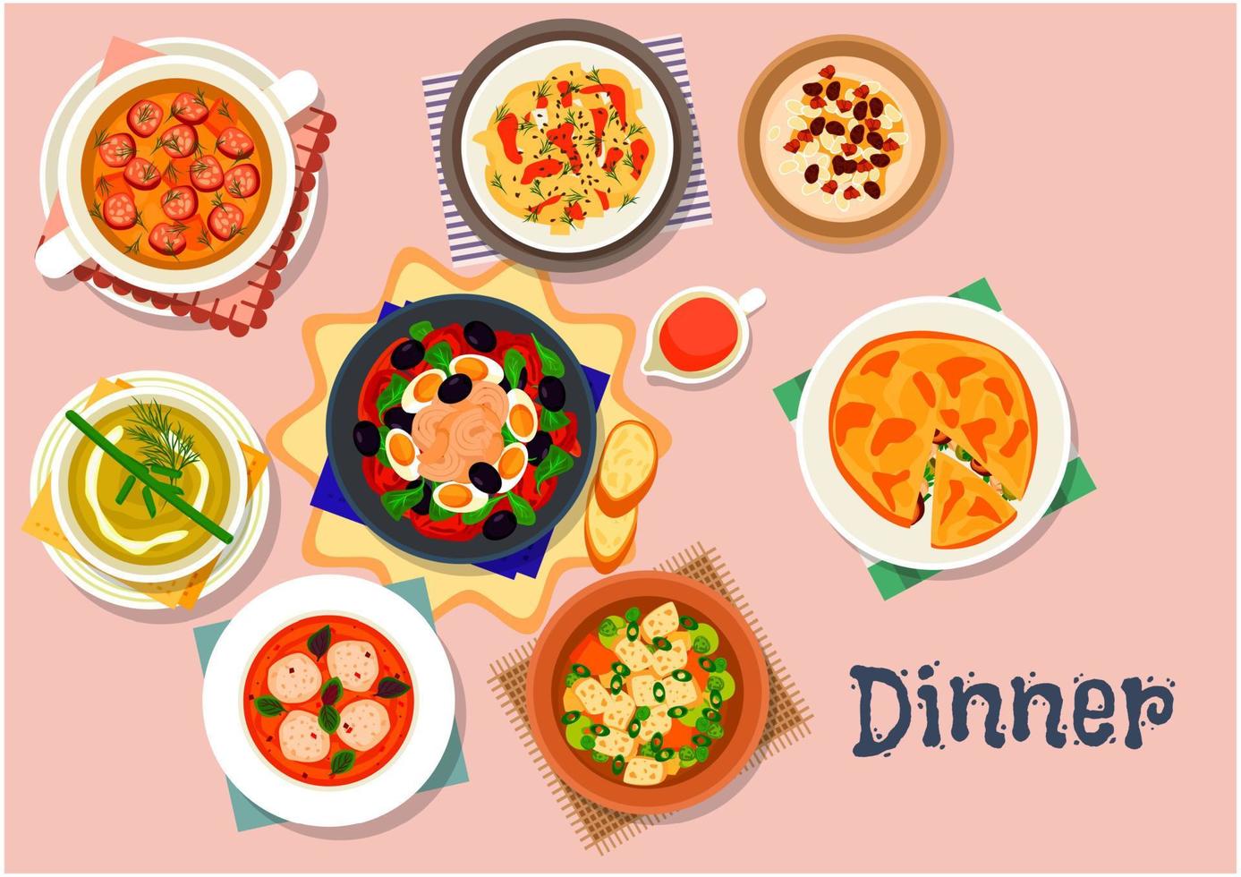Tasty soup and salad icon for lunch menu design vector