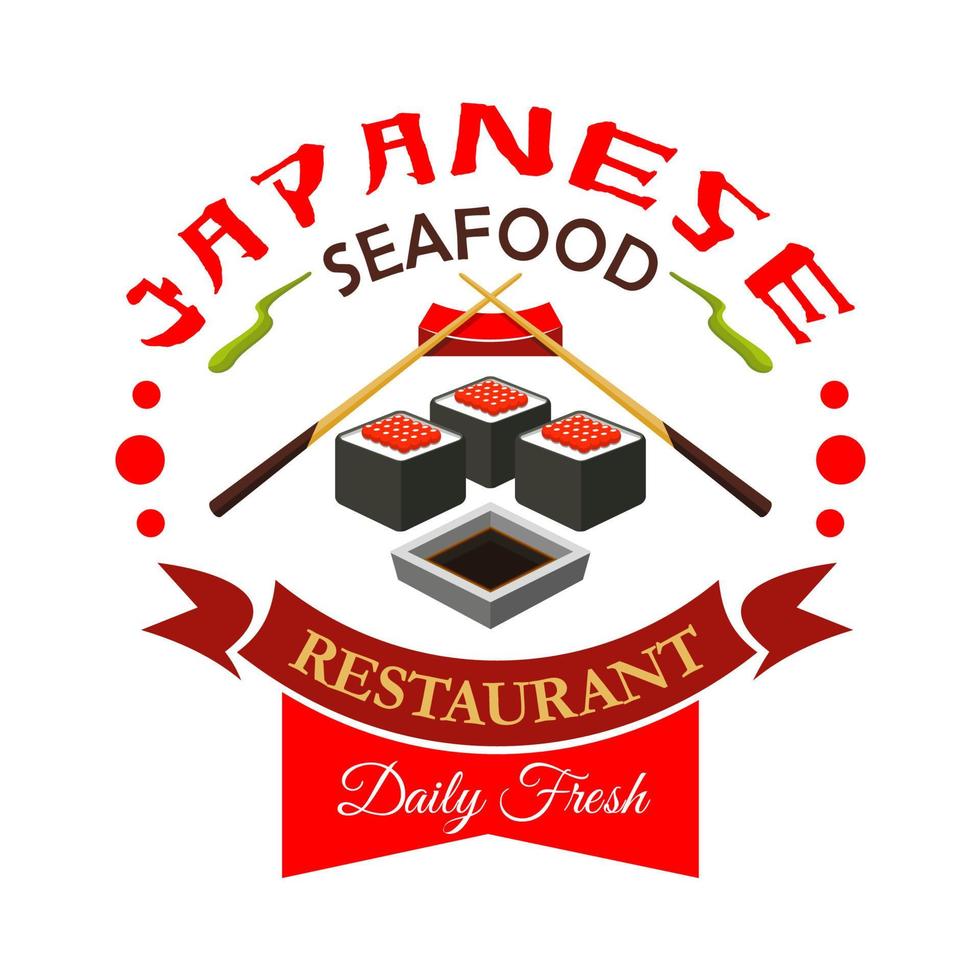 Japanese sushi bar, seafood restaurant badge vector