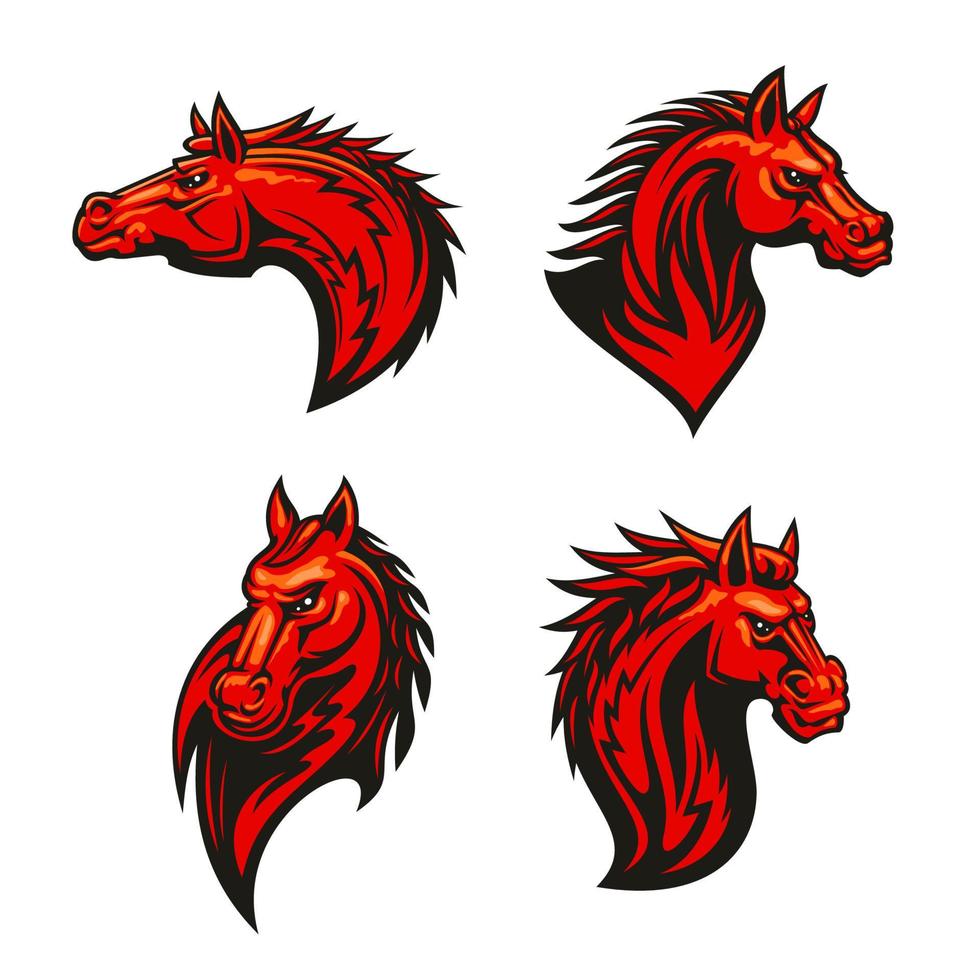 Angry flaming horse mascot set vector