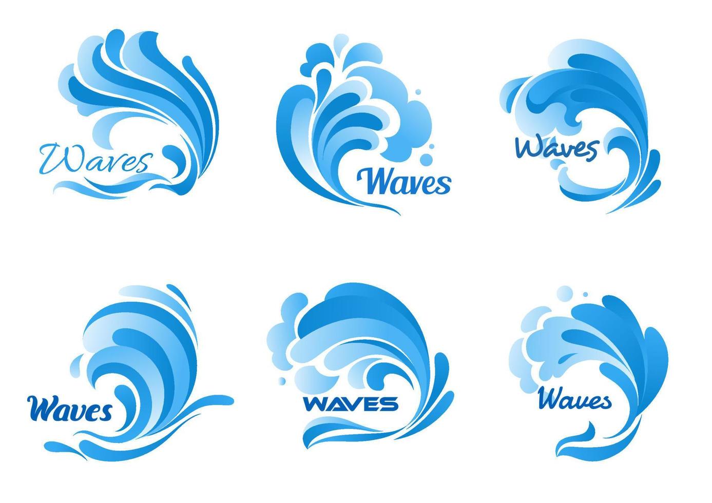Water waves and splashes vector icons
