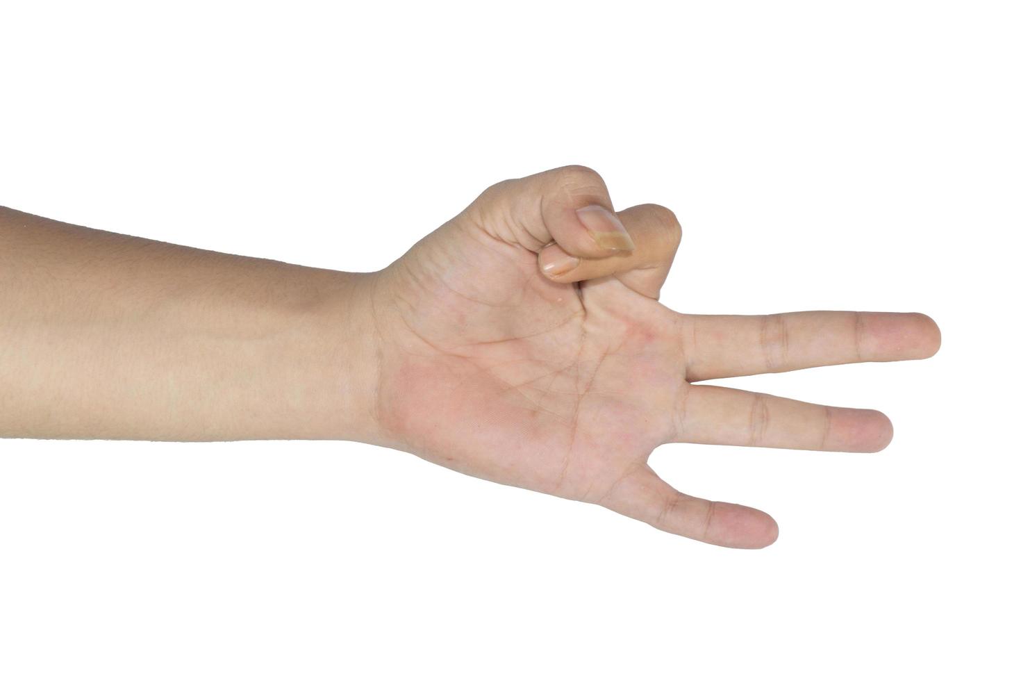 Male asian hand gestures isolated over the white background. photo