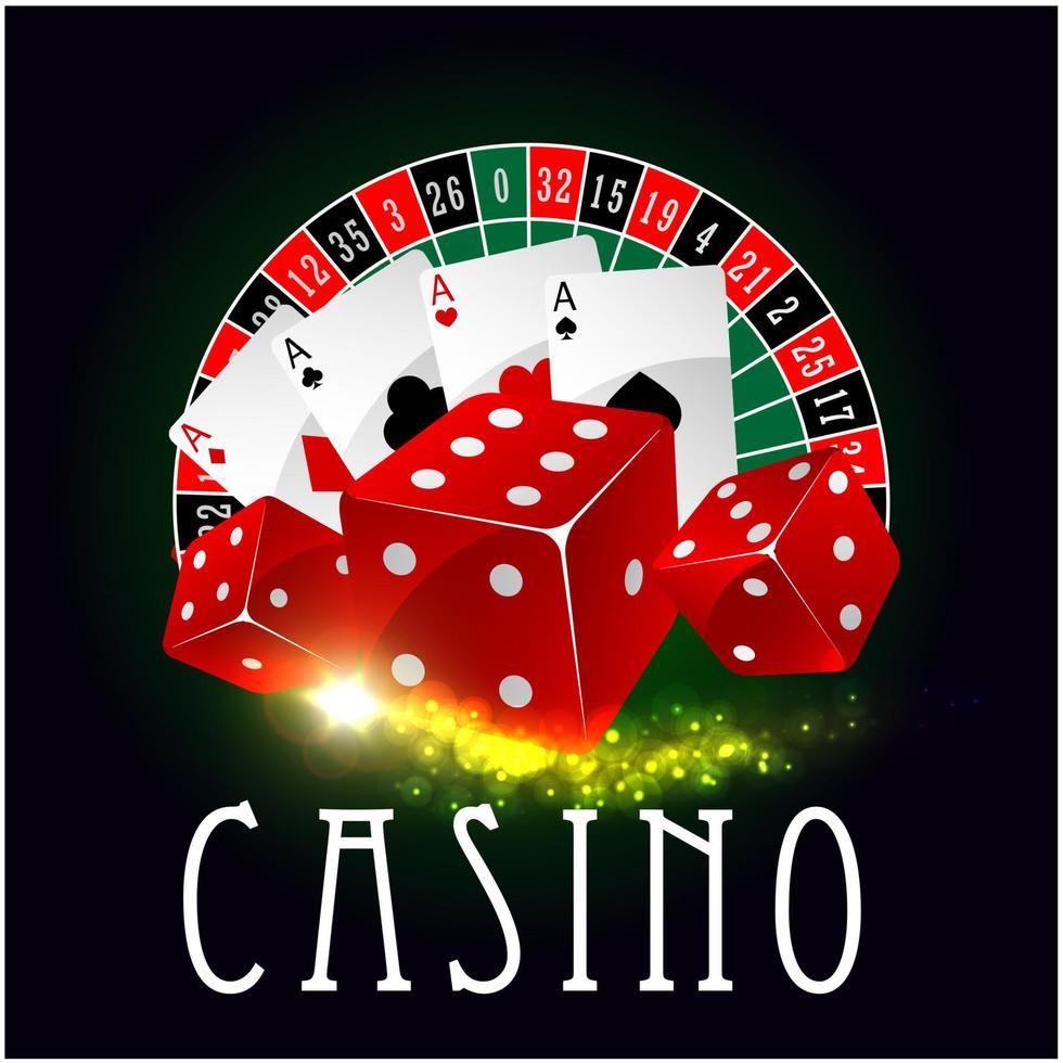 Casino wheel of fortune, poker cards vector poster