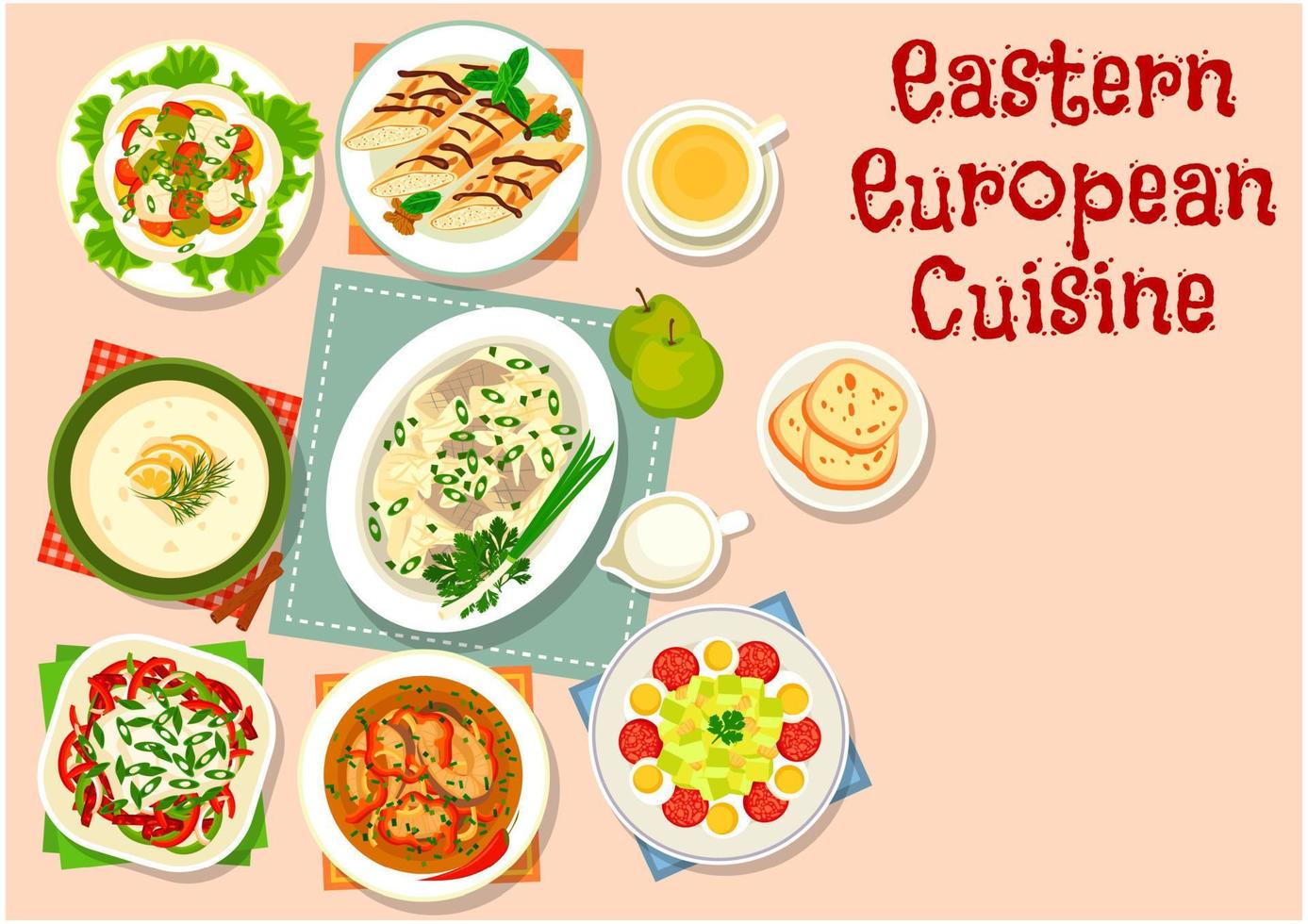 Eastern european cuisine dinner dishes icon vector