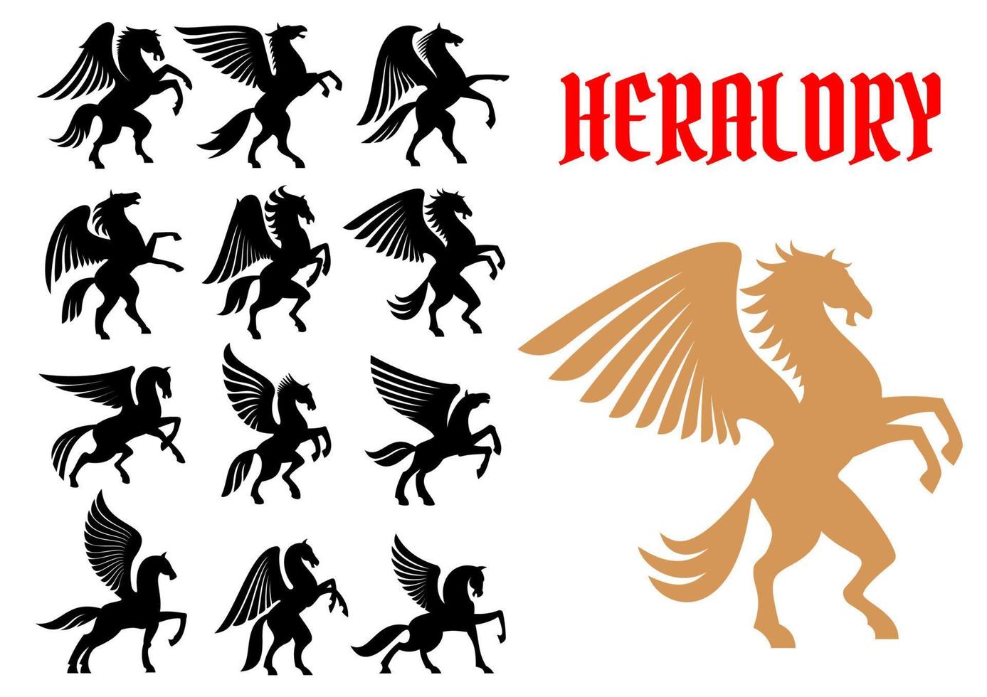 Mythical animals heraldic icons, emblems vector