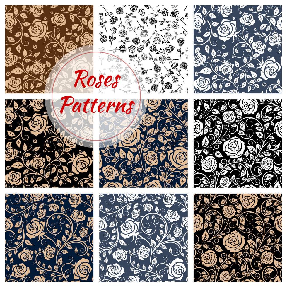 Rose flower seamless patterns set vector