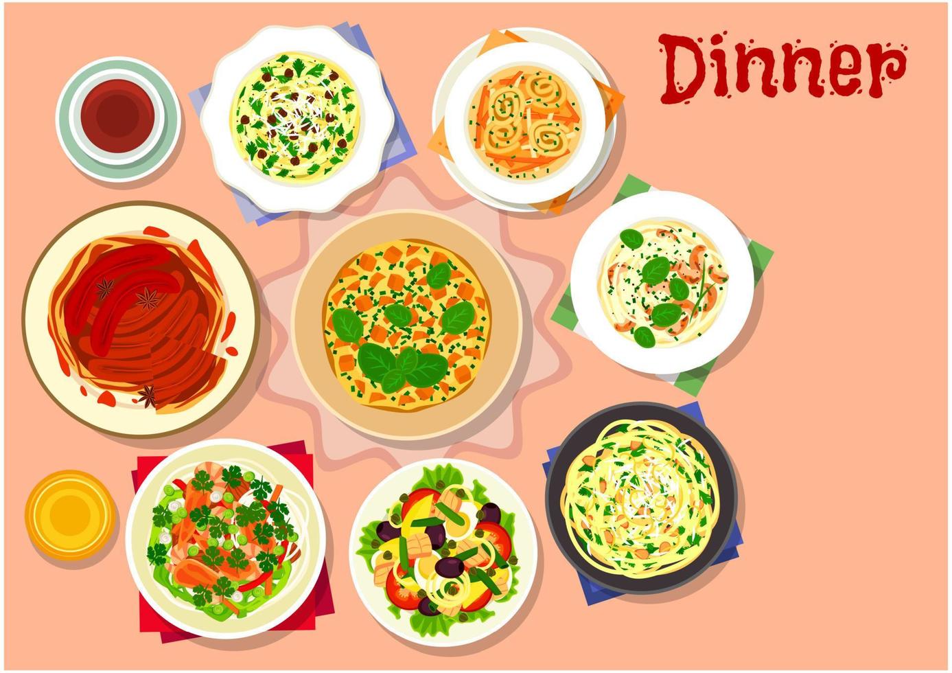 Dinner dishes with dessert icon for menu design vector