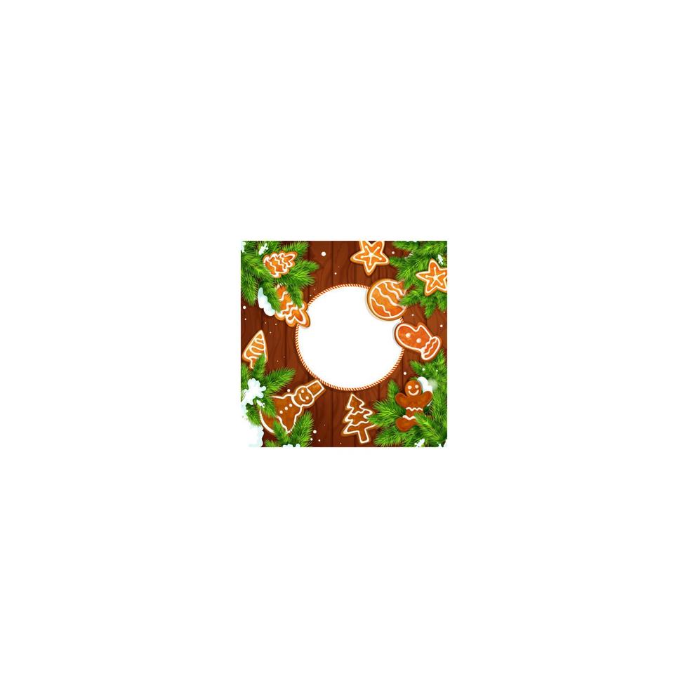 Christmas cookie and pine on wooden background vector
