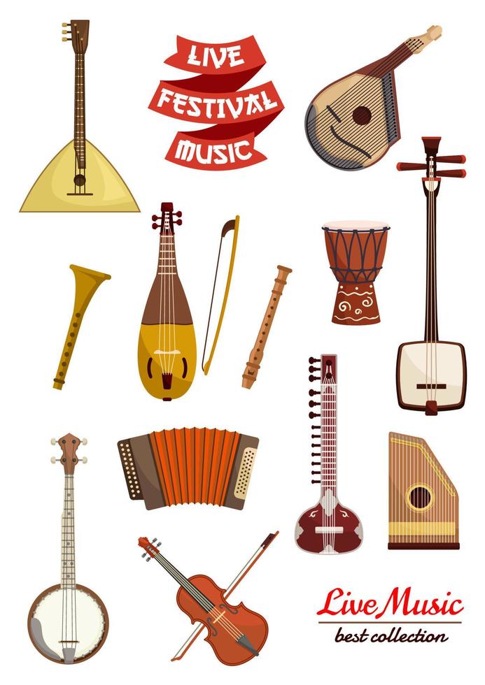Musical instrument cartoon icon set vector