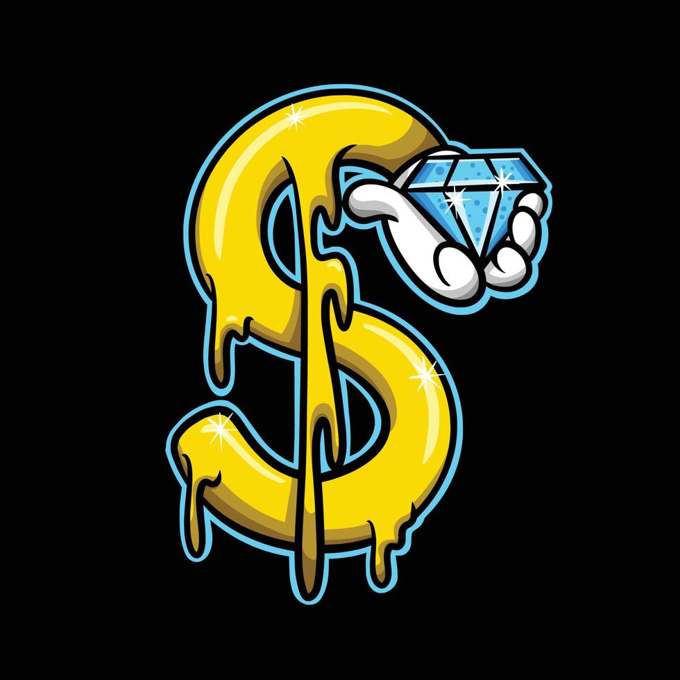 diamond money hand streetwear cartoon vector