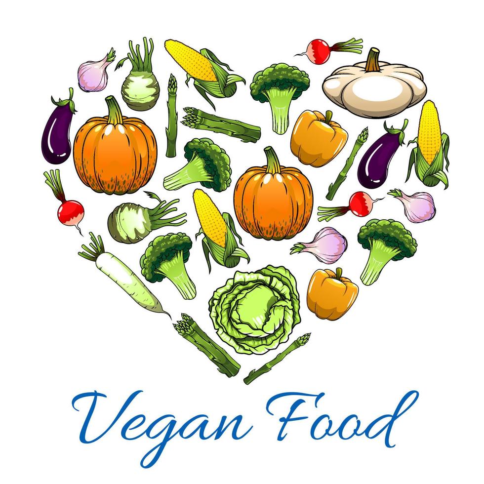 corazón de amor vegetal para el diseño de comida vegetariana vector