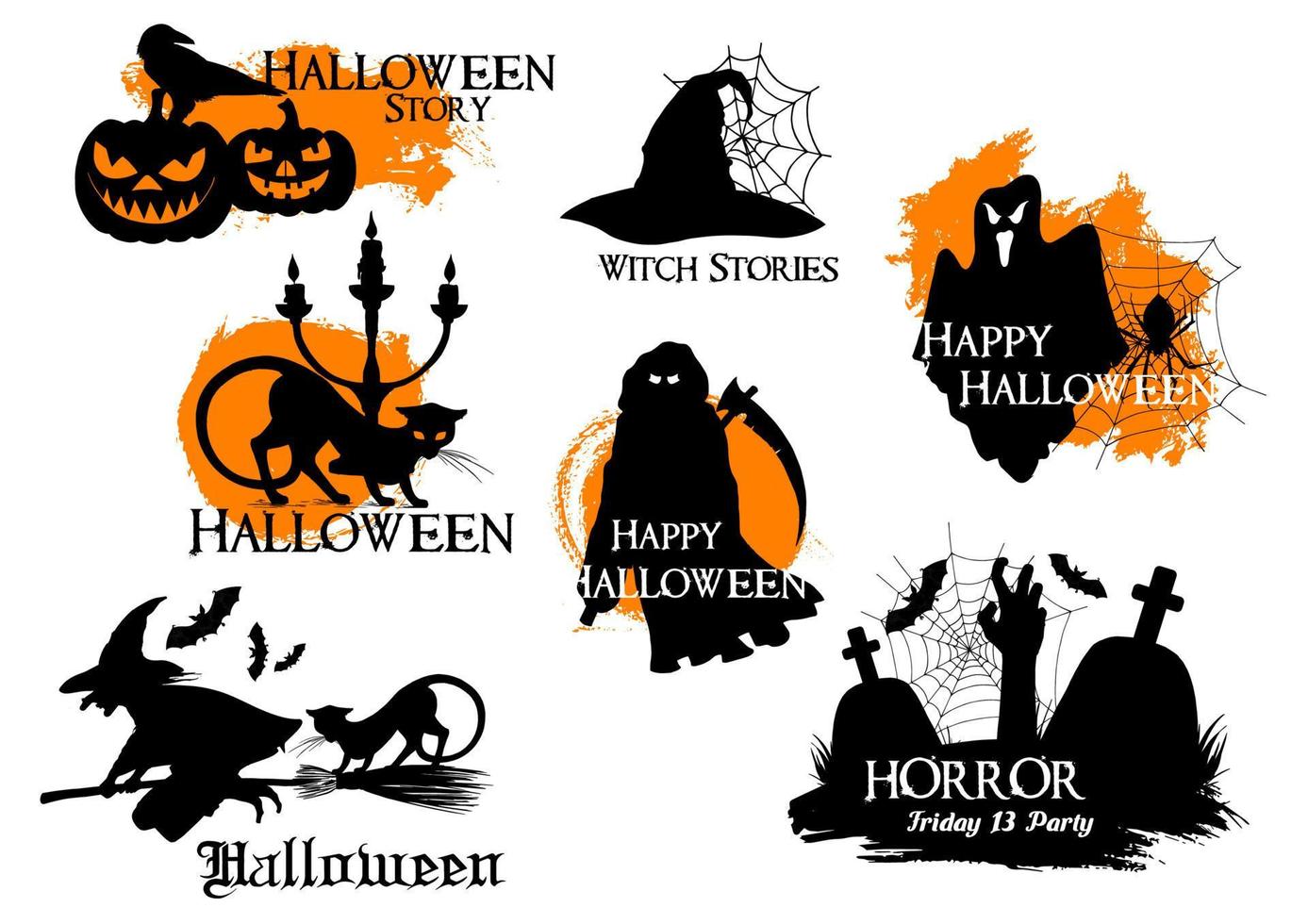 Black silhouette elements for Halloween decoration vector