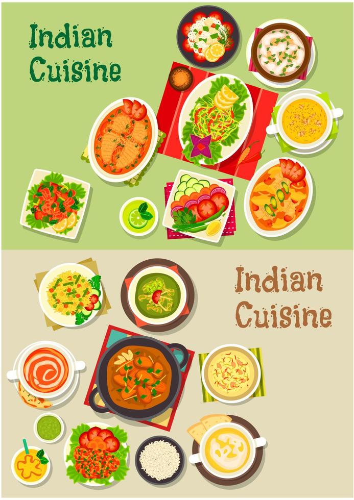 Indian cuisine dishes for restaurant menu design vector