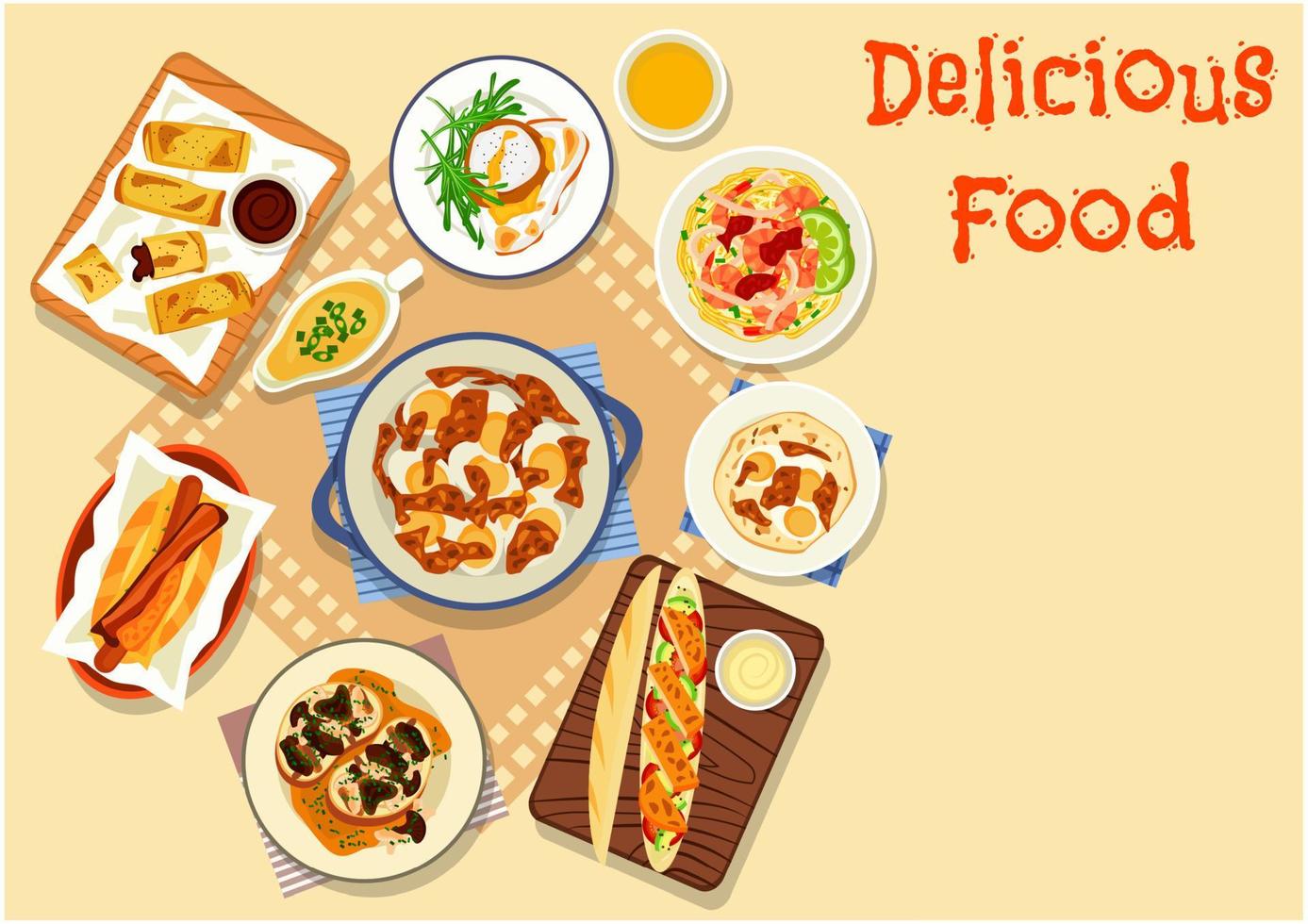 Tasty snack dishes icon for lunch menu design vector