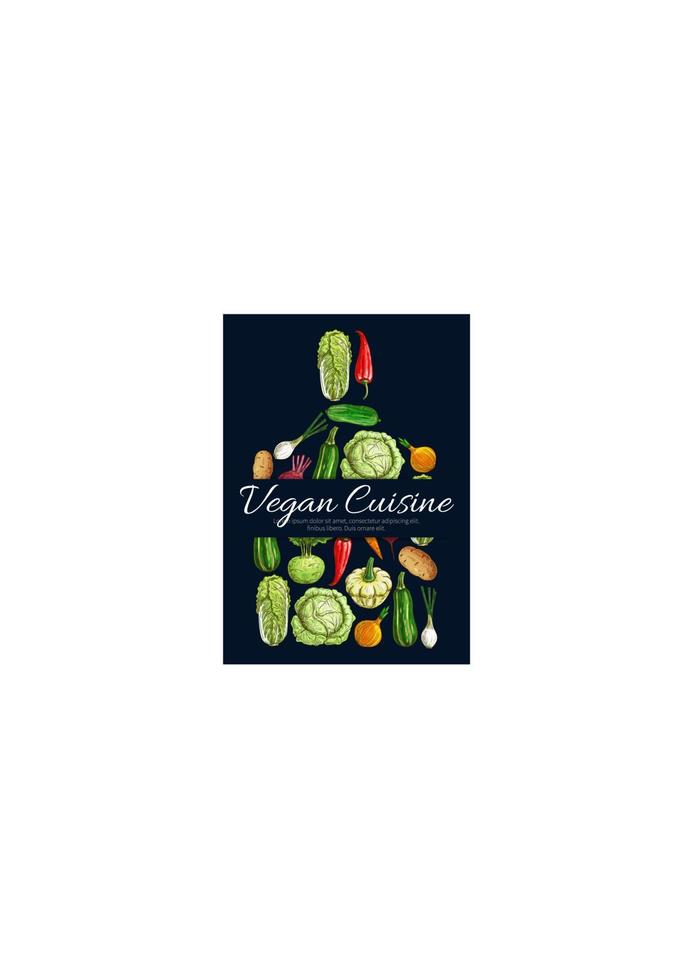Vegan cuisine vector poster with vegetables