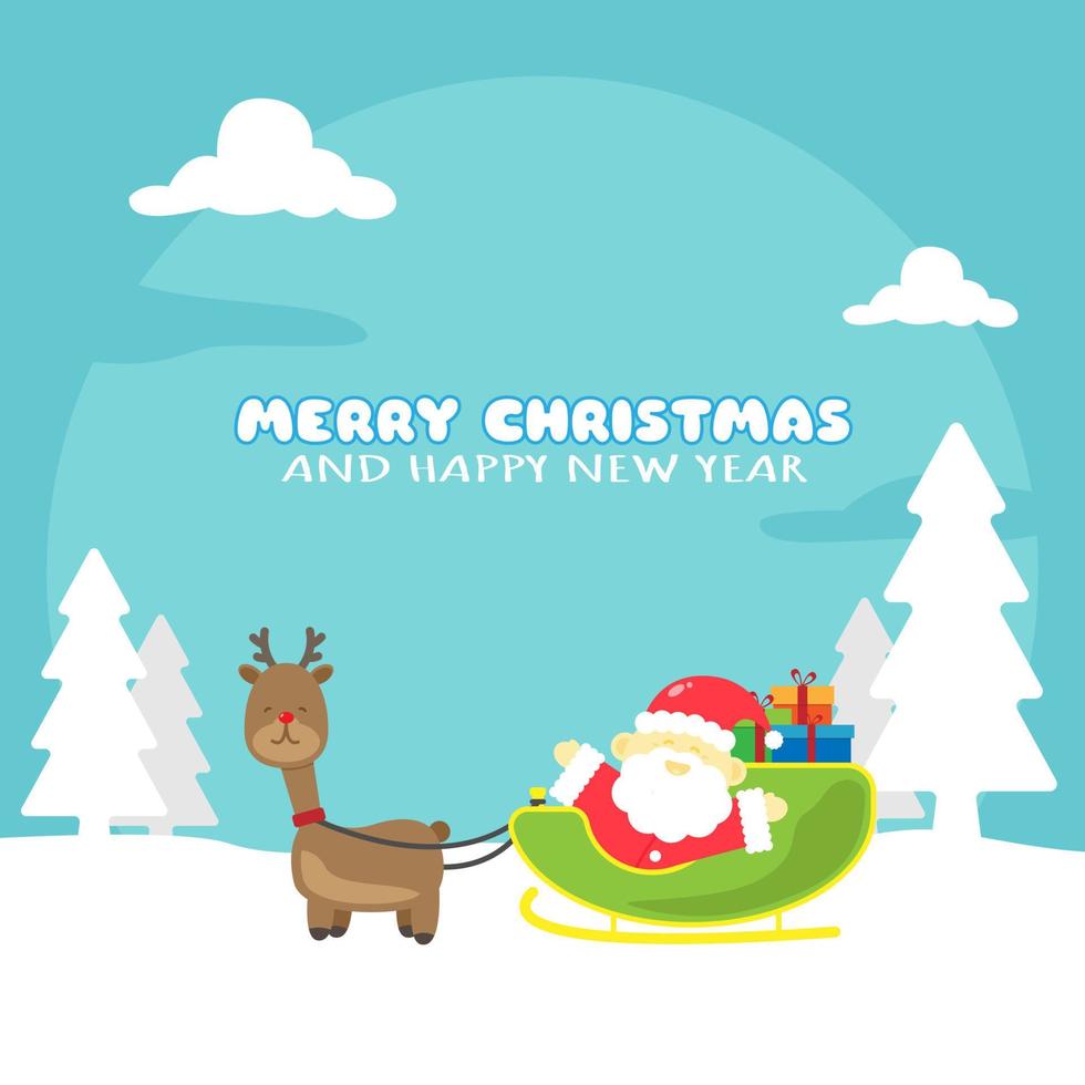 Merry Christmas and Happy New Year greeting card. Santa and his reindeer. Suitable for background, poster, etc vector