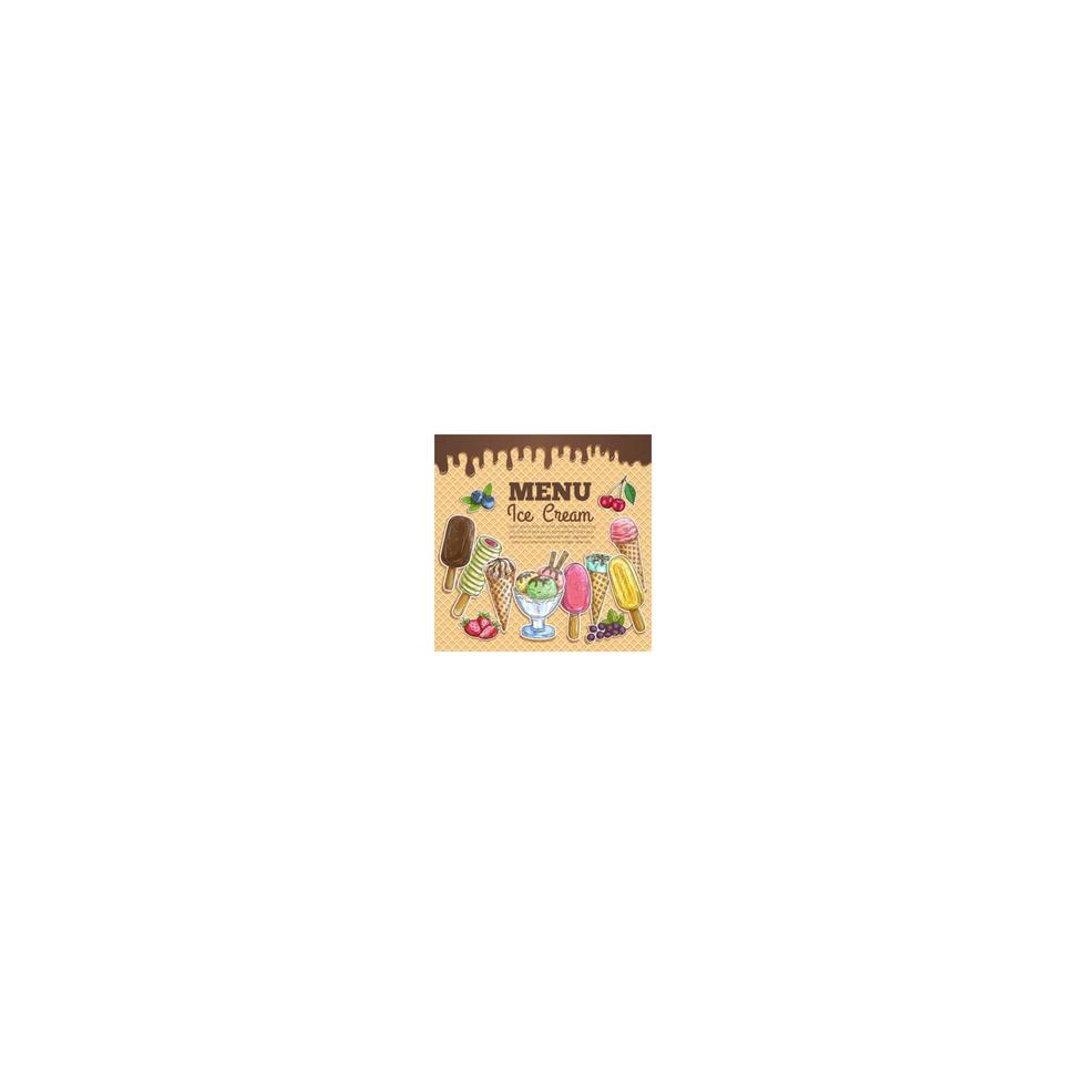 Ice cream menu color sketch on wafer background vector