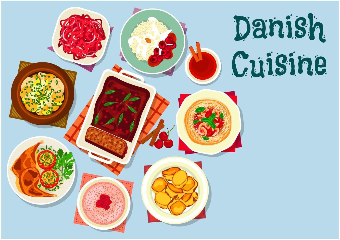 Danish and scandinavian cuisine dishes icon vector