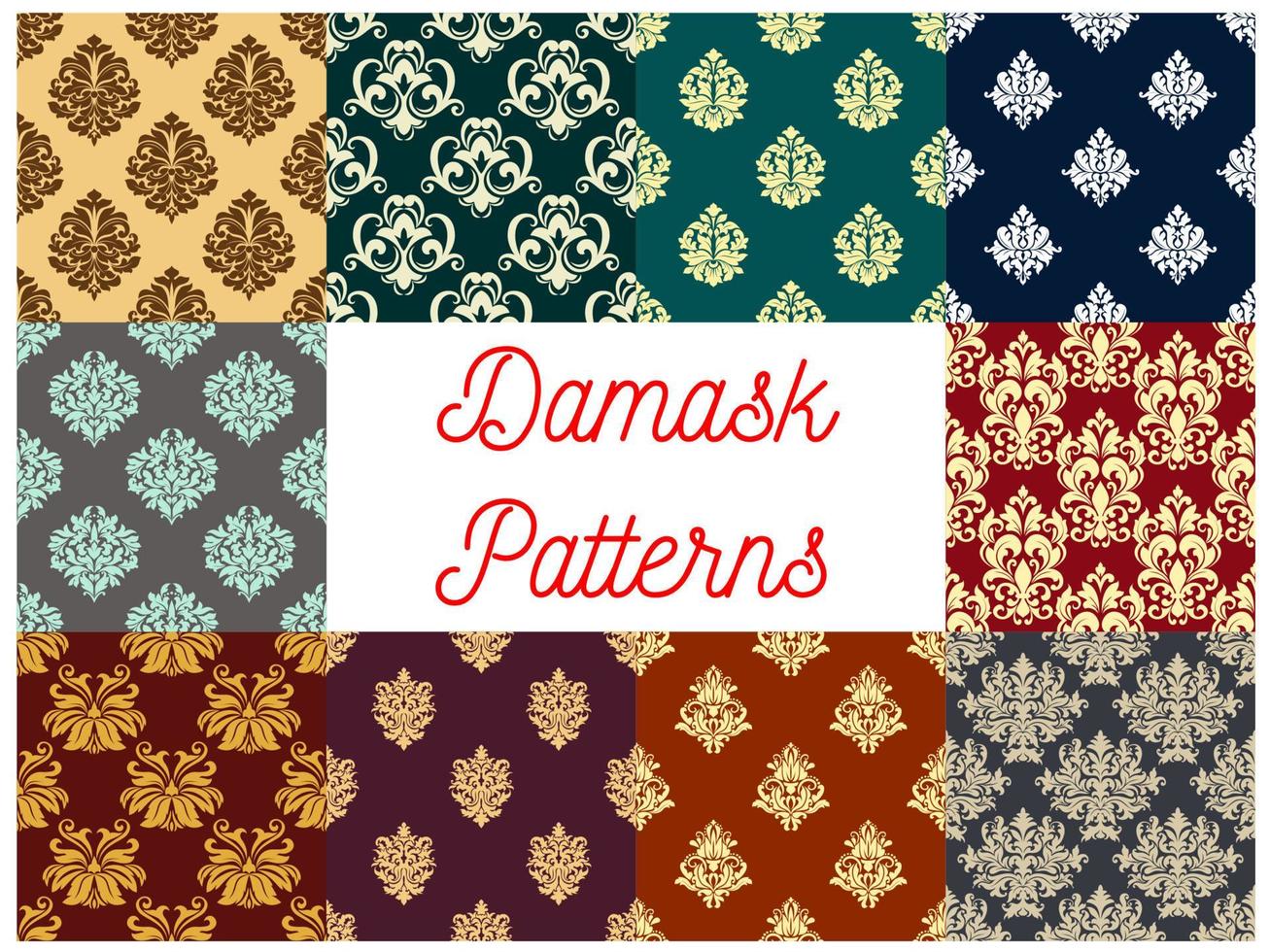 Damask floral ornament seamless patterns vector