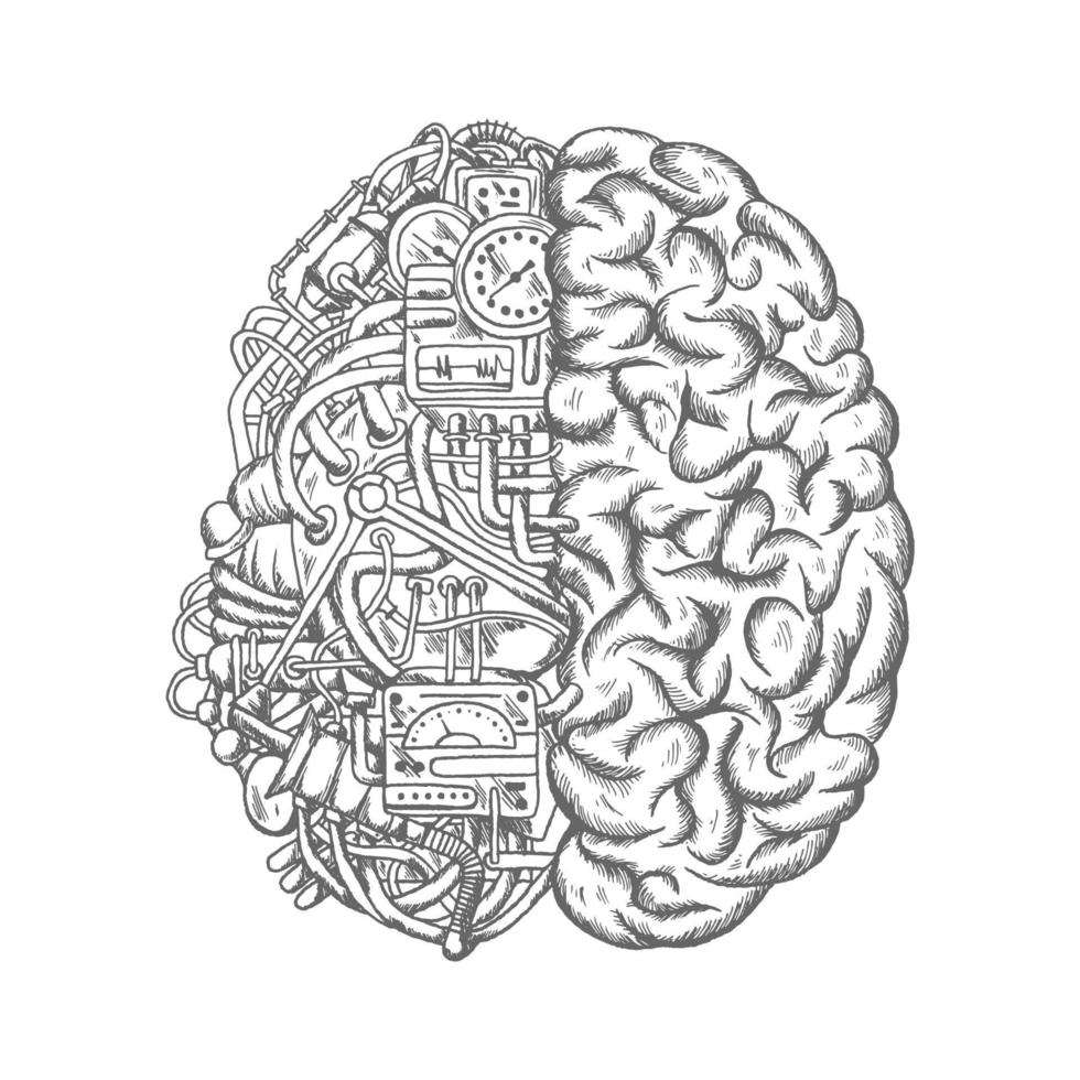 bosquejo del vector de los engranajes del motor del mecanismo del cerebro humano