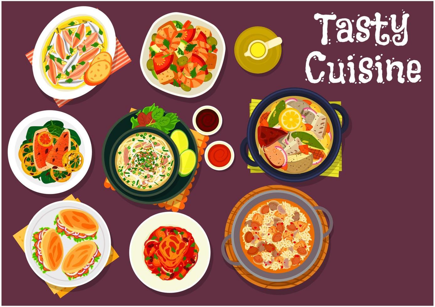 Fresh seafood dishes icon for food theme design vector