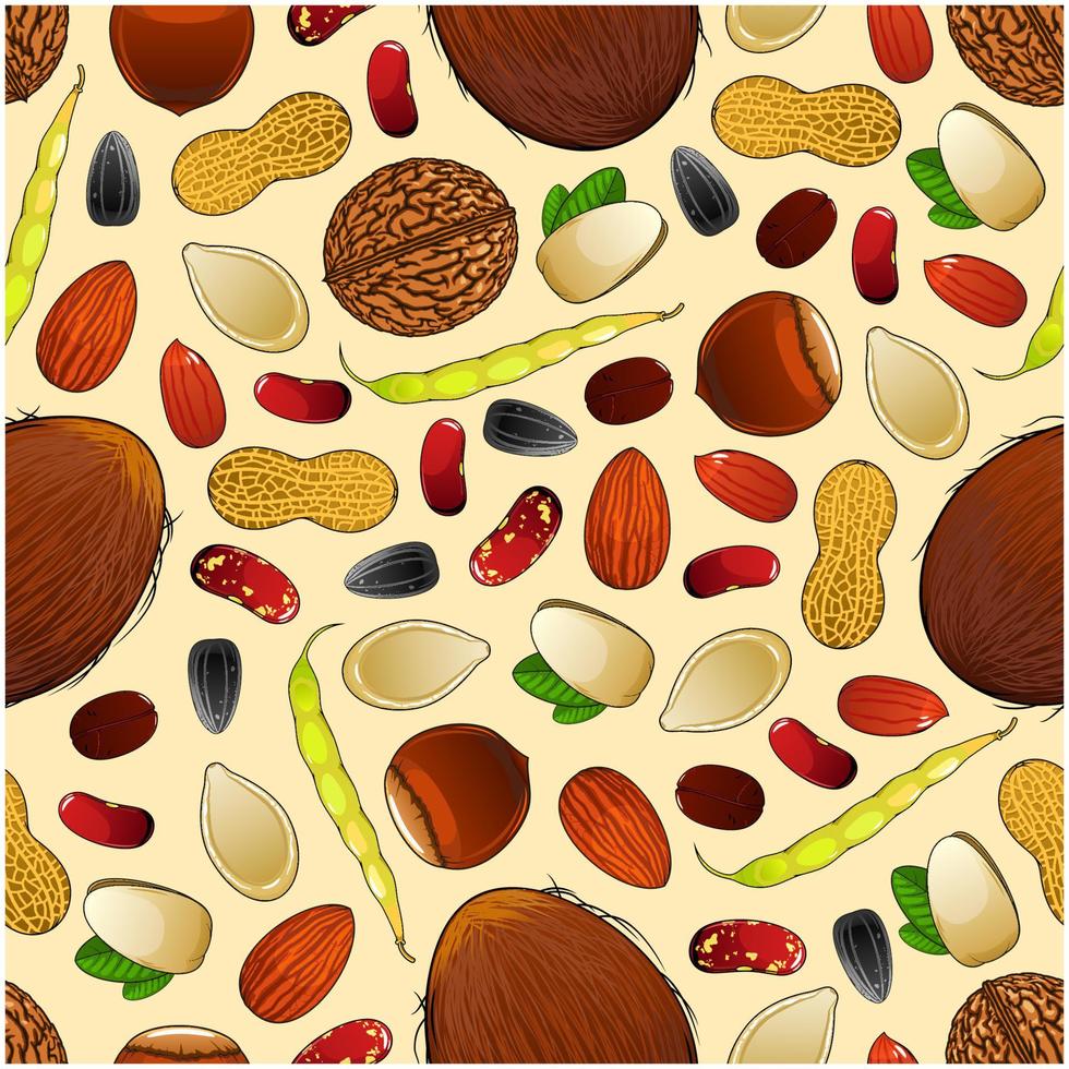 patrón sin costuras de nueces y granos nutritivos vector