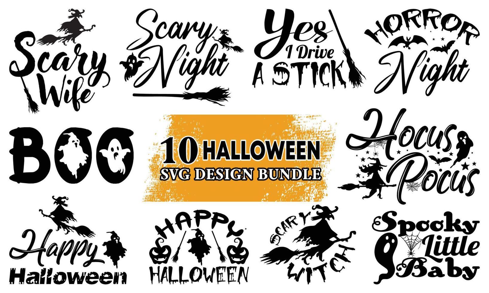 Paquete de 10 diseños de camisetas de Halloween. plantilla de diseño de camiseta de feliz halloween fácil de imprimir multiusos para hombres, mujeres y niños vector