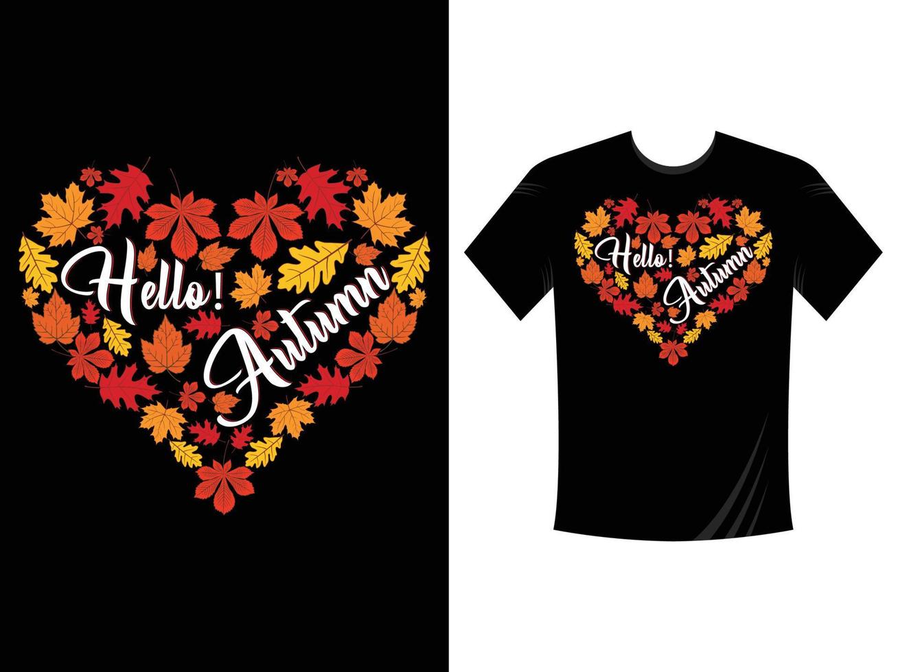 Hello Autumn Typography T Shirt Design vector Template Fall season. Hello Autumn Typography with tree leaves for men man women woman kids girls boys mug cup cap.