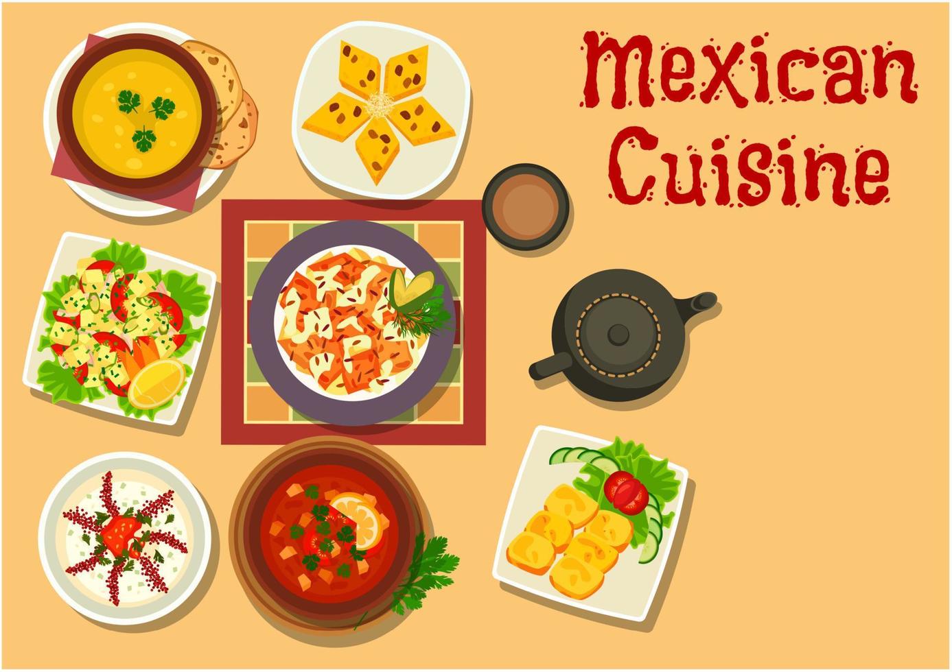 icono de platos auténticos de la cena de la cocina mexicana vector