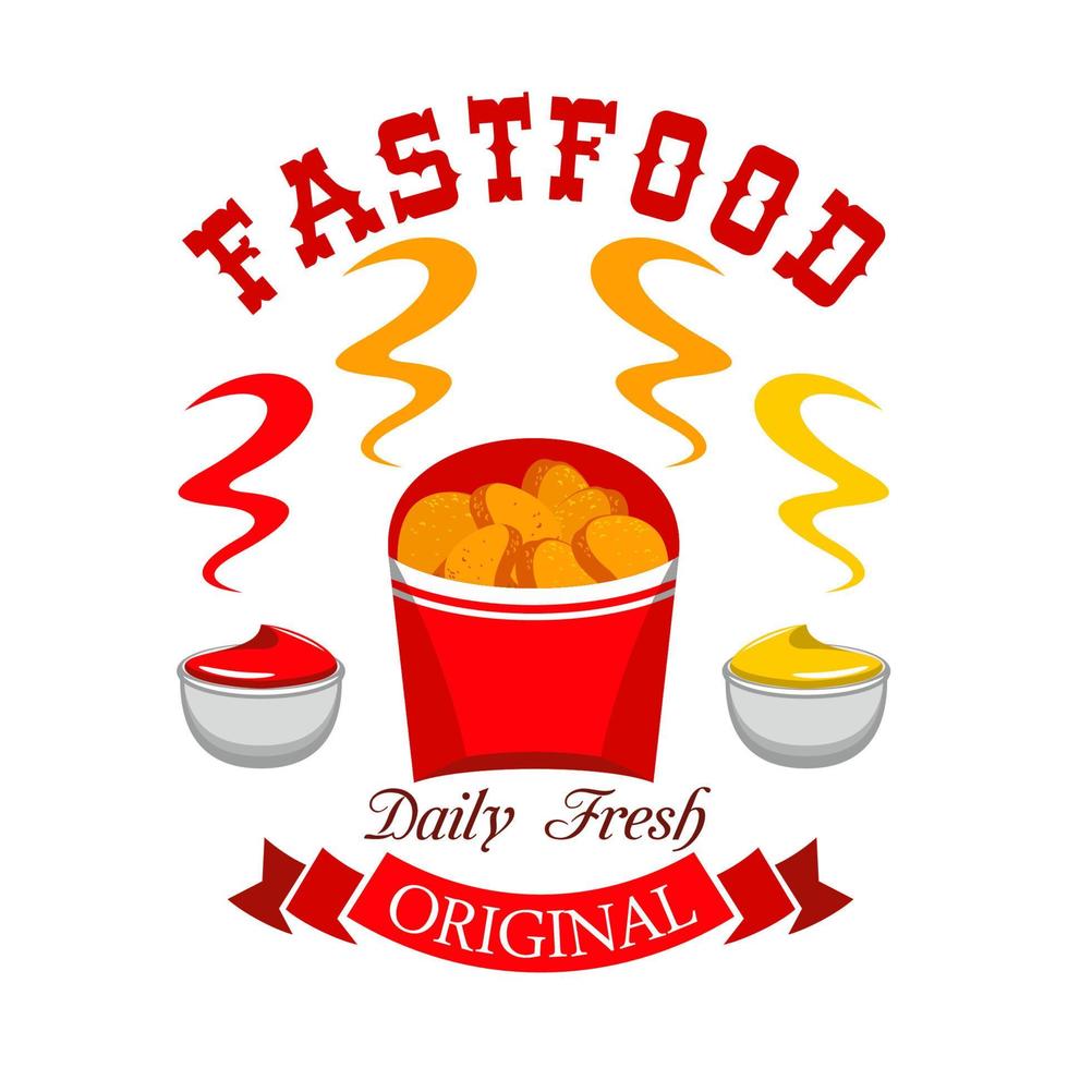 Fast food chicken nuggets emblem vector