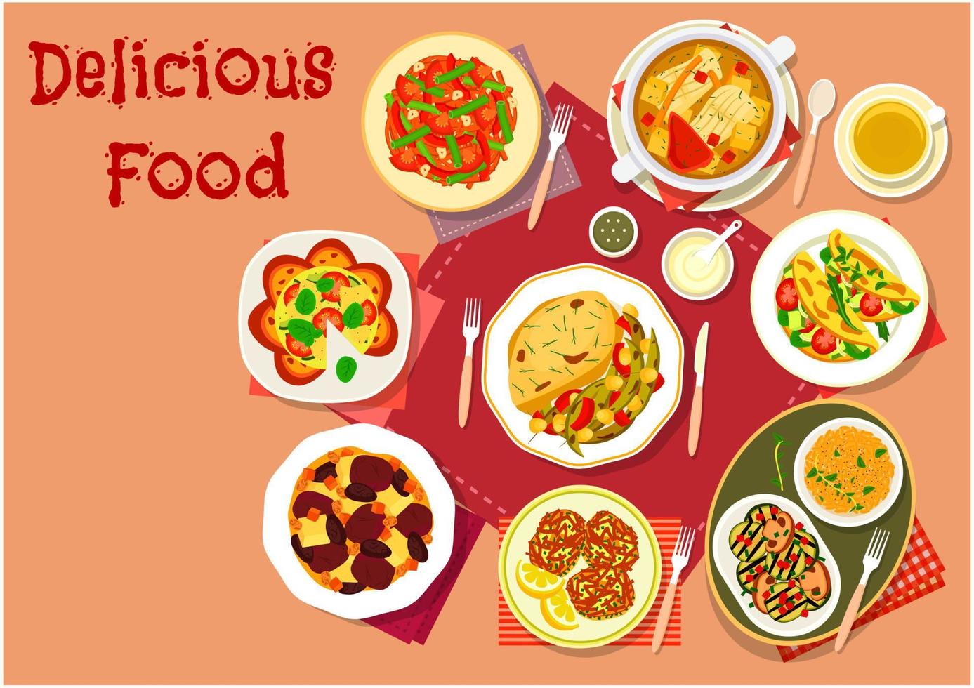 Popular dishes for lunch menu icon for food design vector