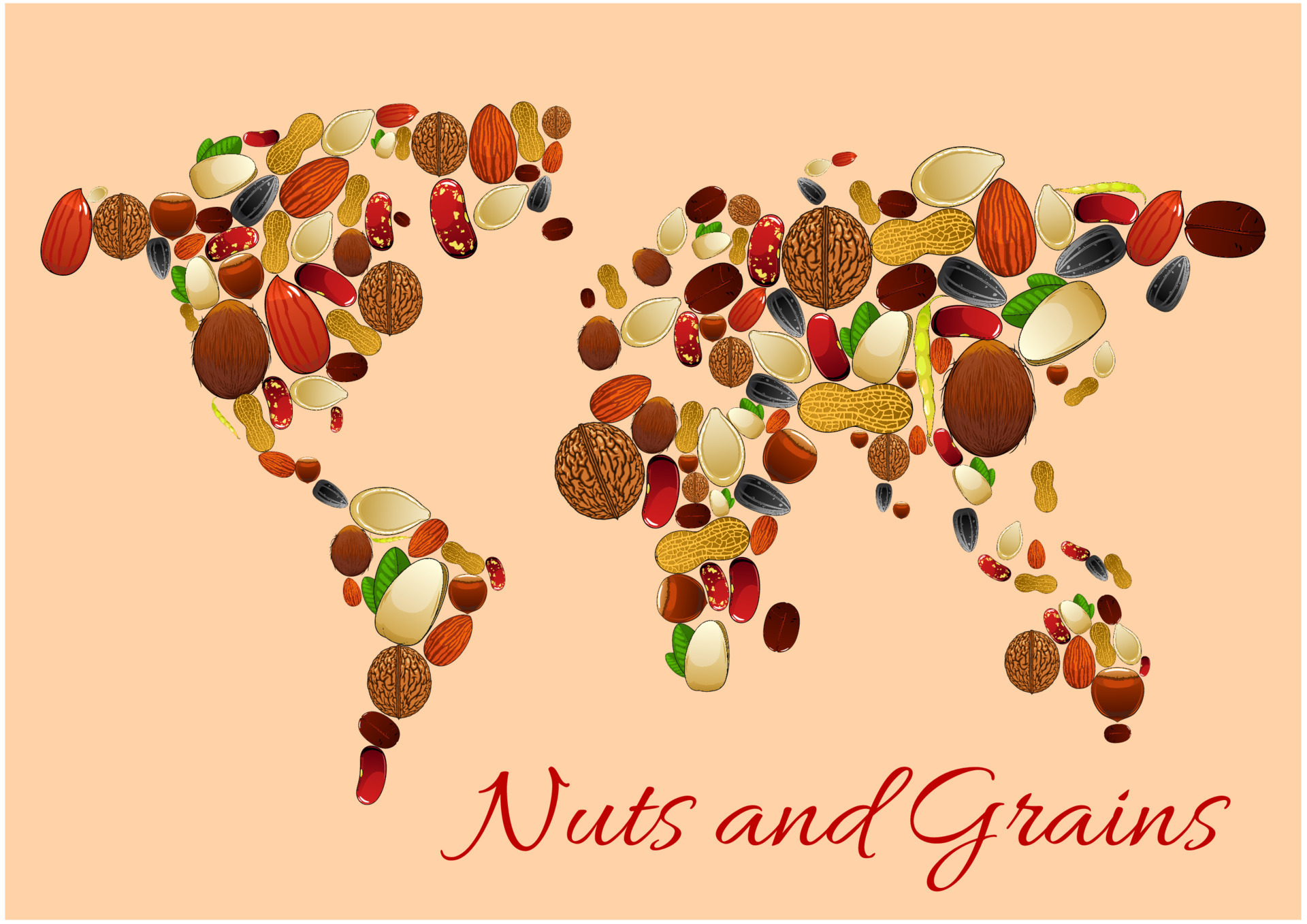 World map made up of nuts, seed and grains 11776380 Vector Art at Vecteezy