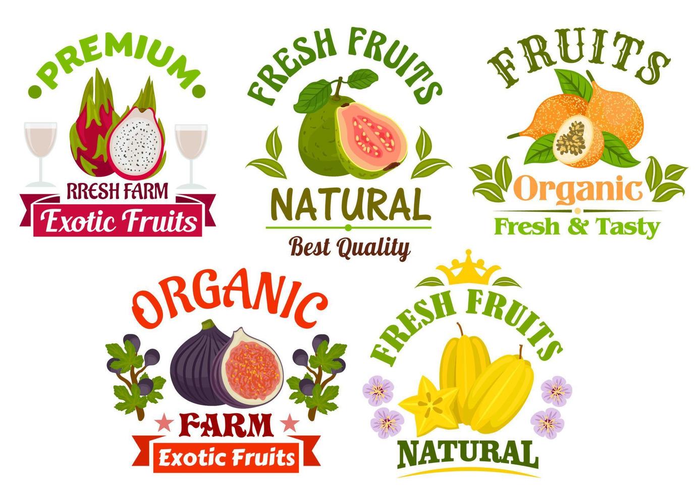 Fresh juicy natural organic fruits icons set vector