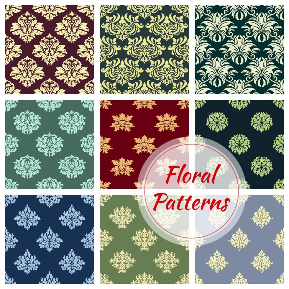 Floral pattern set, flowery Damask vector ornament