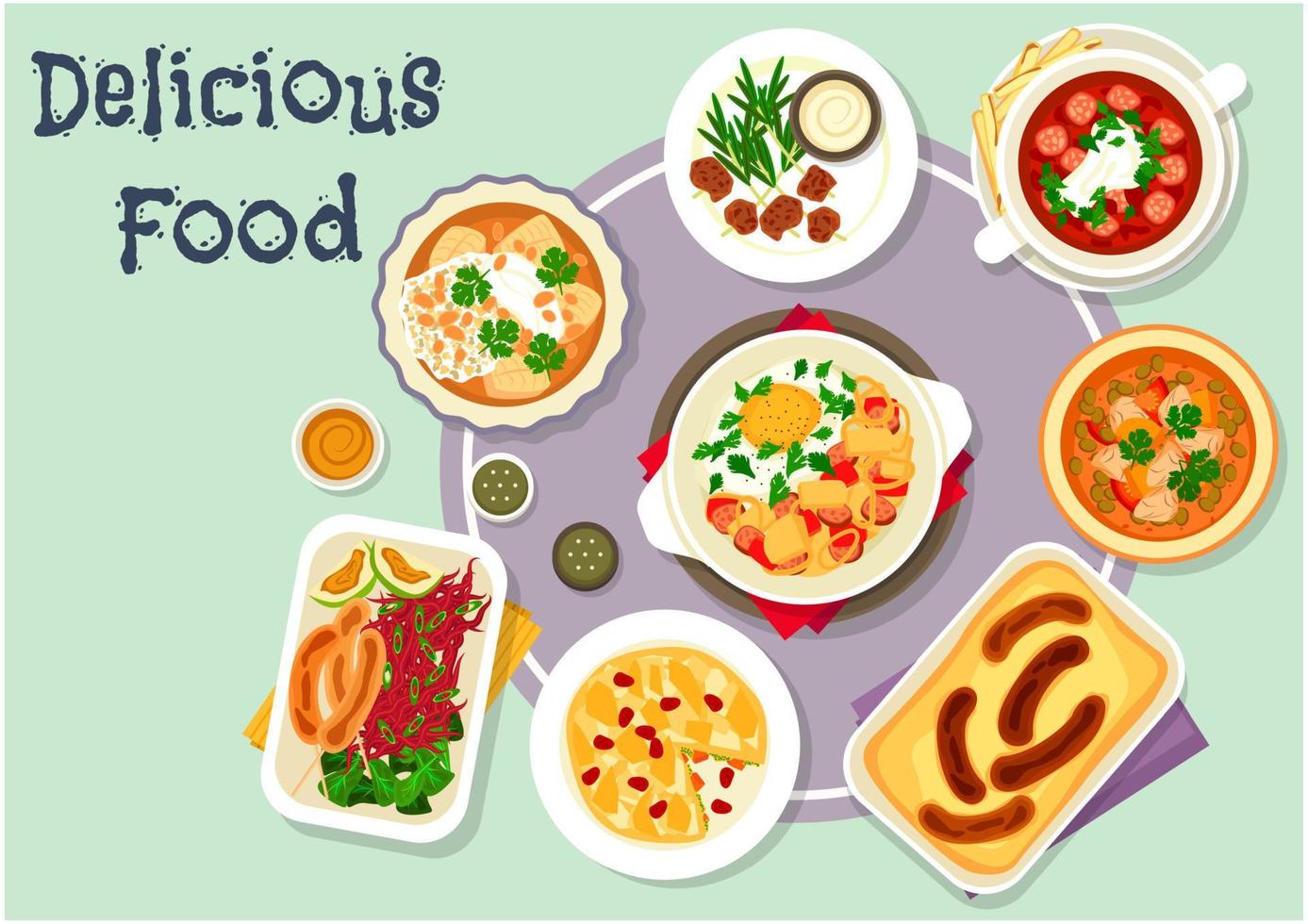 Snack dishes for lunch menu icon design vector