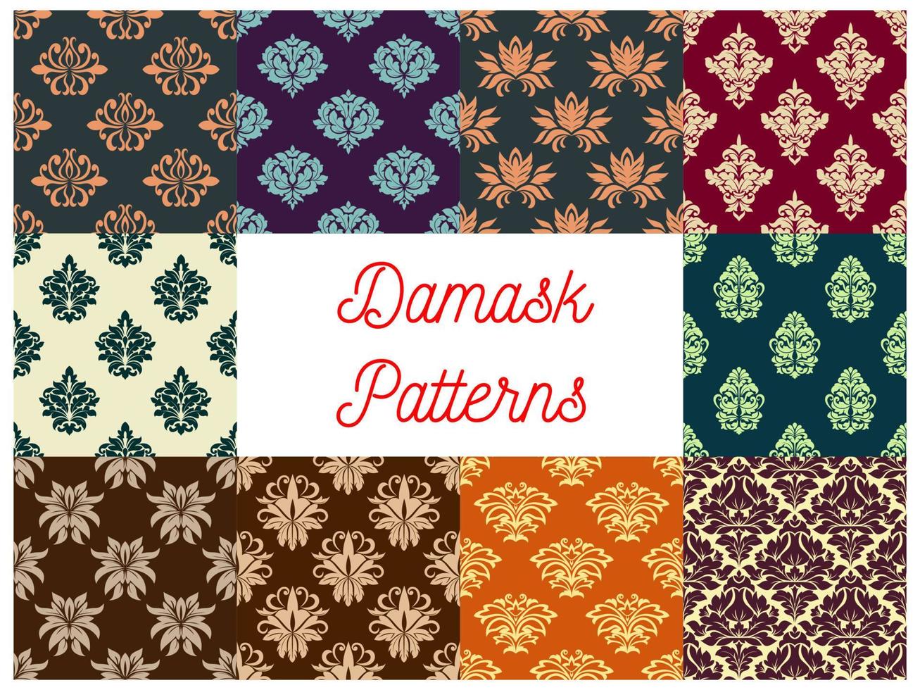 Damask floral seamless patterns set vector