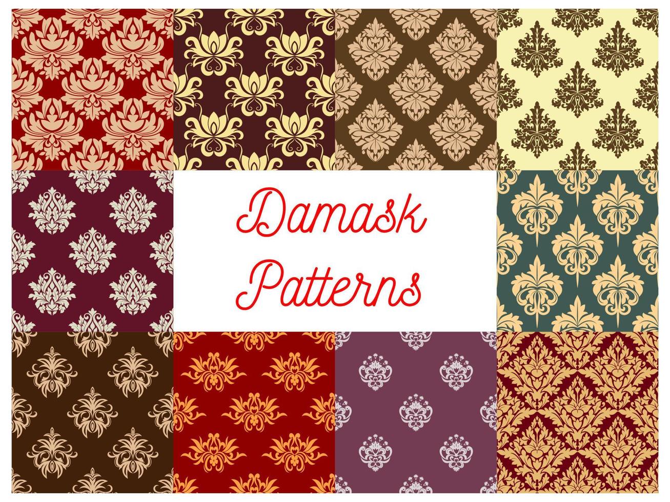 Damask floral ornament seamless pattern set vector