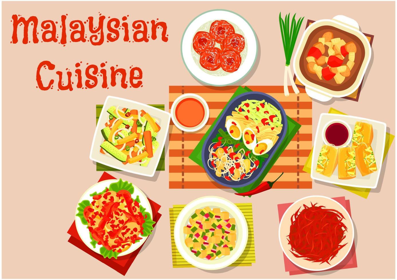 Malaysian cuisine salad and soup dishes icon vector