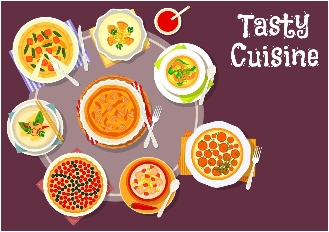 Sweet and savory pastry with cream soup icon vector